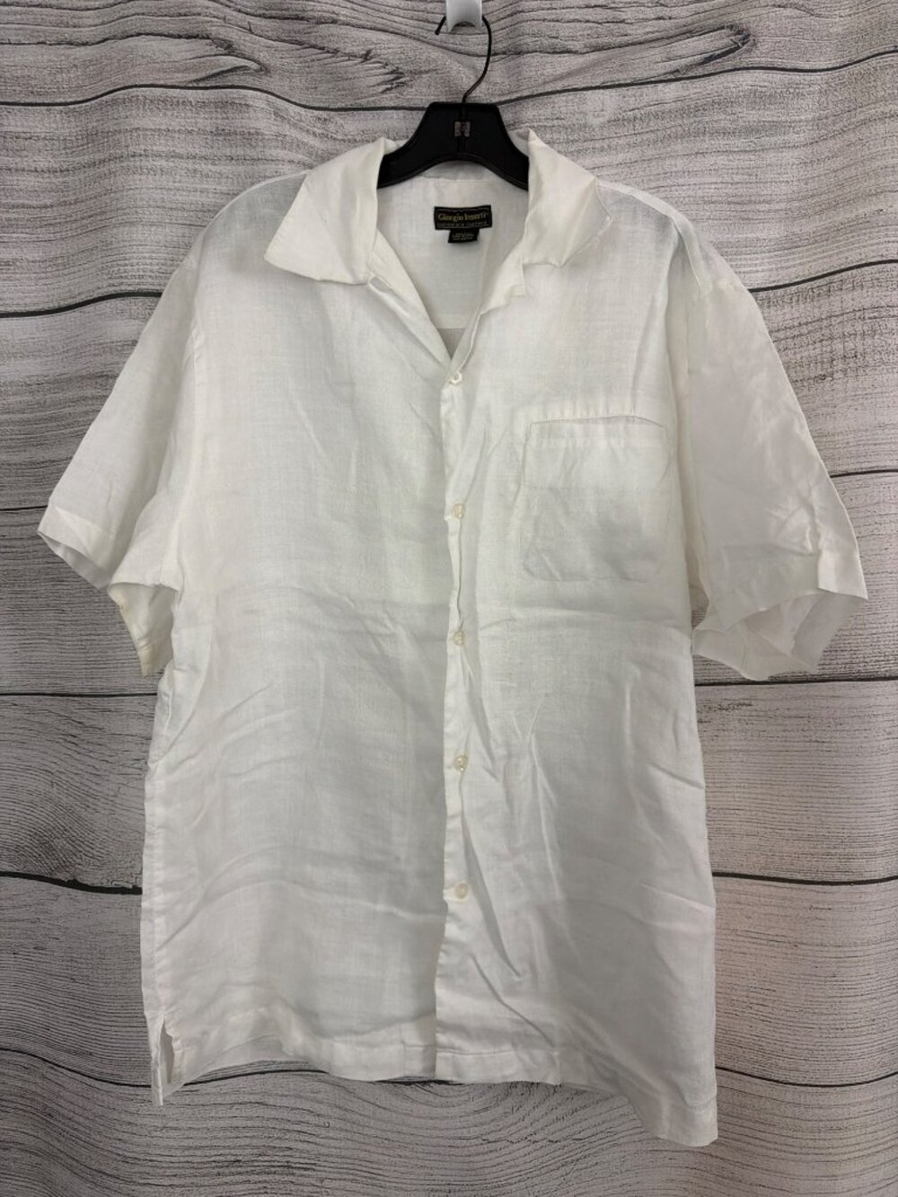 Mens Giorgio Inserti White Linen Button-Up Shirt Size L